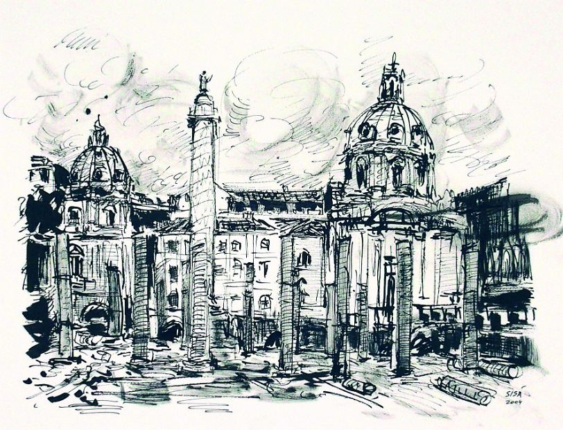 ROM - BASILICA, Tusche, 50 x 64  cm